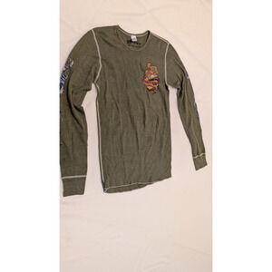 2B Free Thermal Shirt L Olive Freedom Flame Tattoo Print Made in USA